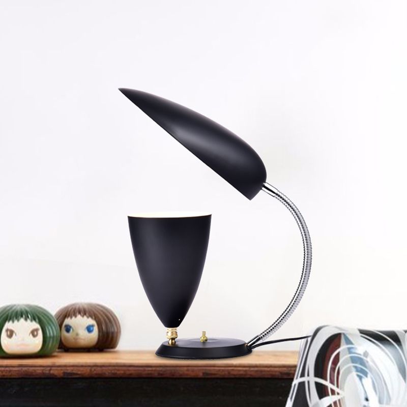 Iron Sharp Tongue and Cone Table Light Modern LED Reading Lamp in White/Black/Grey with Adjustable Arm