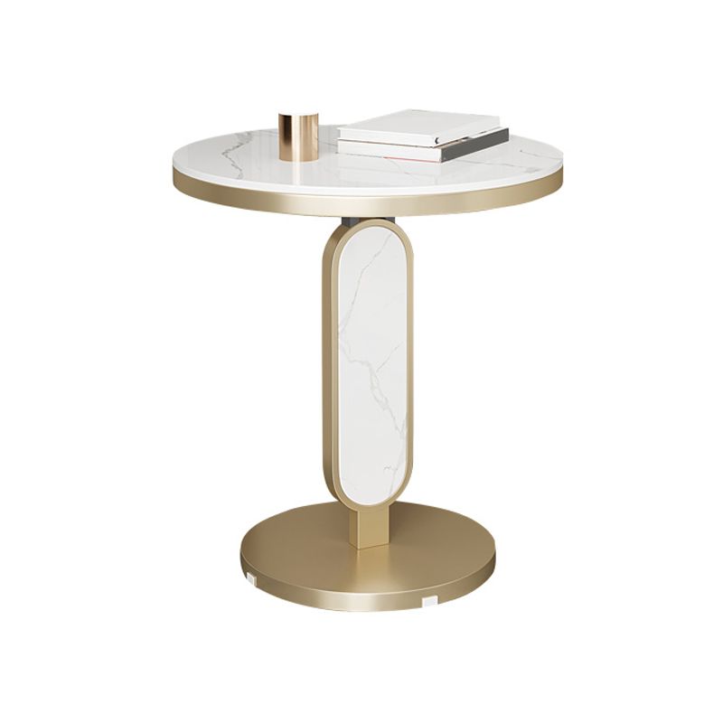Glam Metal Side Table with  Round Stone Top Accent Side Table