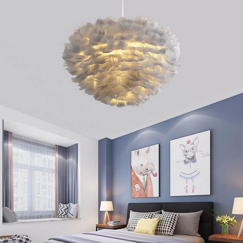 Nordic Globe Chandelier Colorful Feather Chandelier Pendant for Living Room