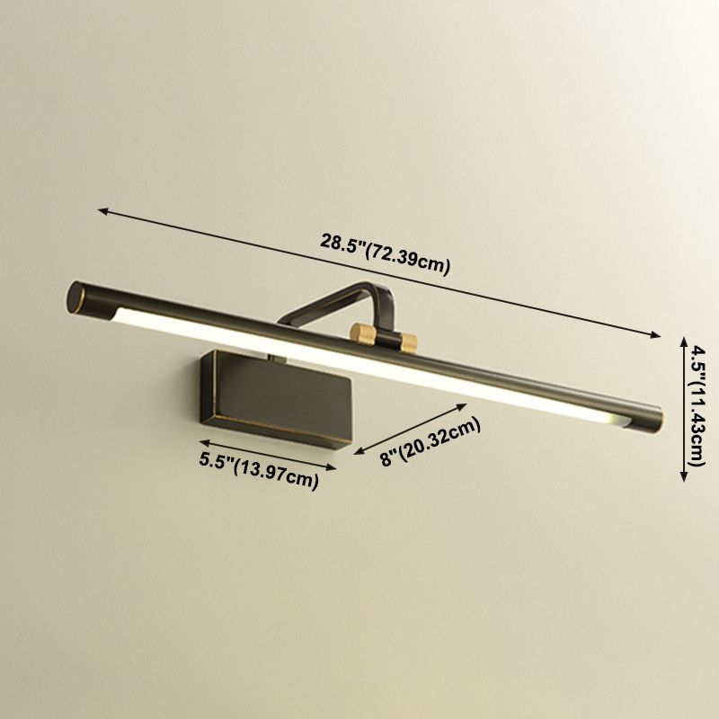 Single Light Metal Linear Wall Lighting Modern Style Mirror Wall Mounted Light Fixture in Black