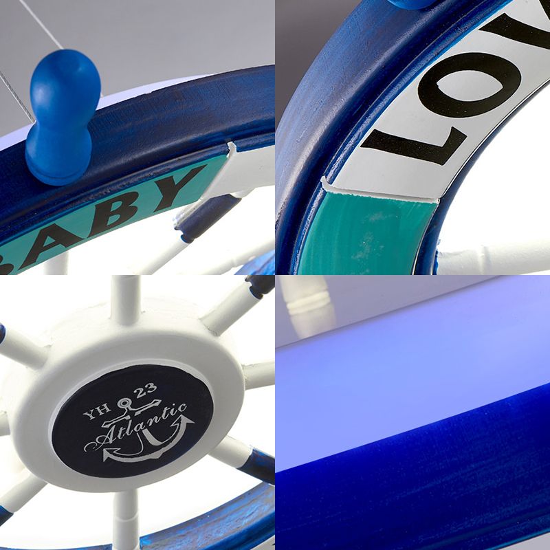 Blue Rudder Shaped Chandelier Lighting Modernist Style LED Wooden Pendant Lamp for Kindergarten