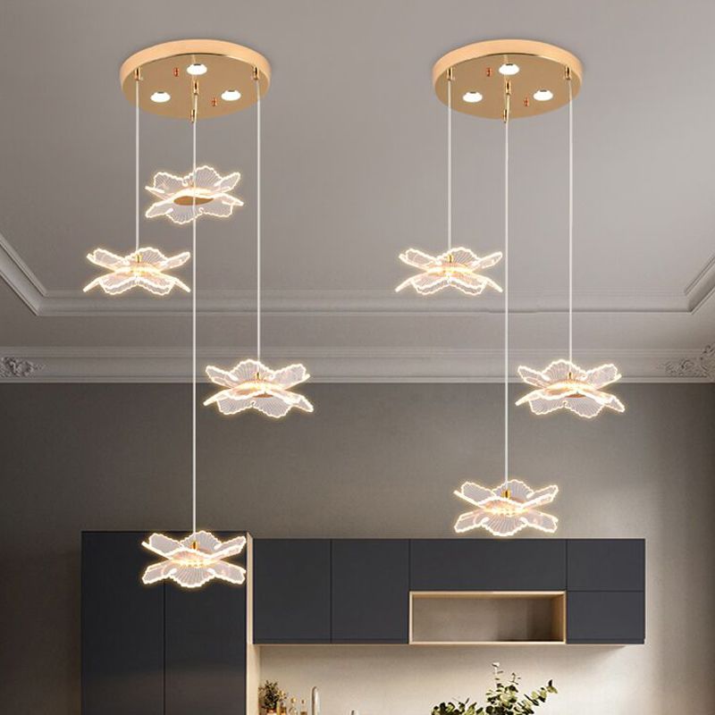 Acrylic Floral Pendant Lighting Modern LED Gold Hanging Lamp for Dining Room