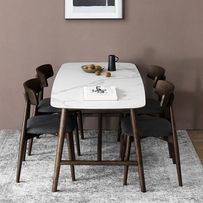 Solid Wood Mid-Century Modern Table Rectangle Sintered Stone Top Table with Trestle