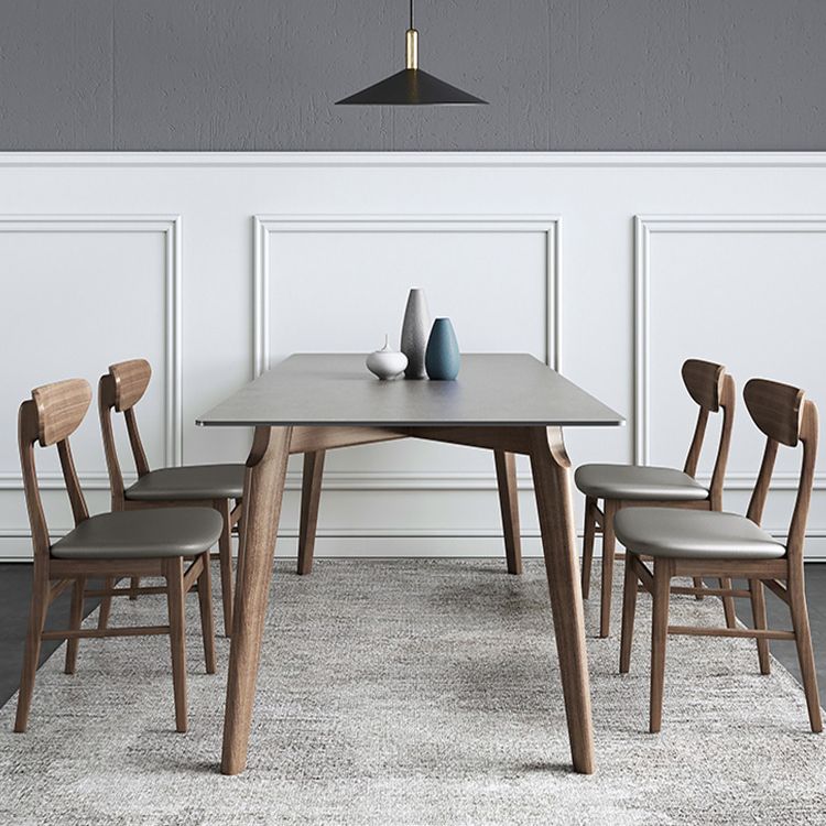 Contemporary Gray Sintered Stone Dining Table Rectangle Shape Standard Dining Table for Kitchen