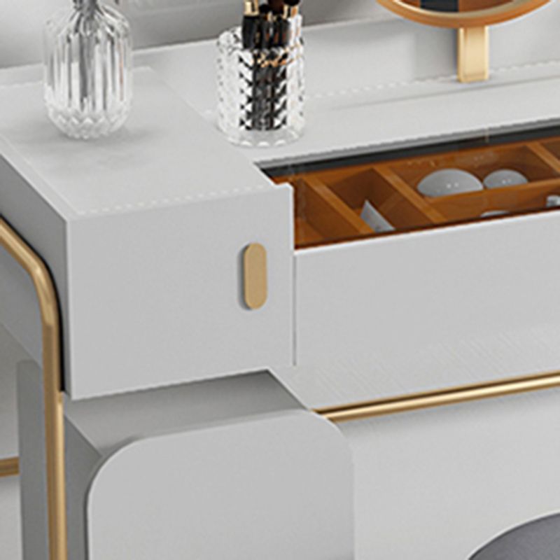 Contemporary Glass Vanity Makeup Dressing Table Set with Mirror & Stool - 32.38" H