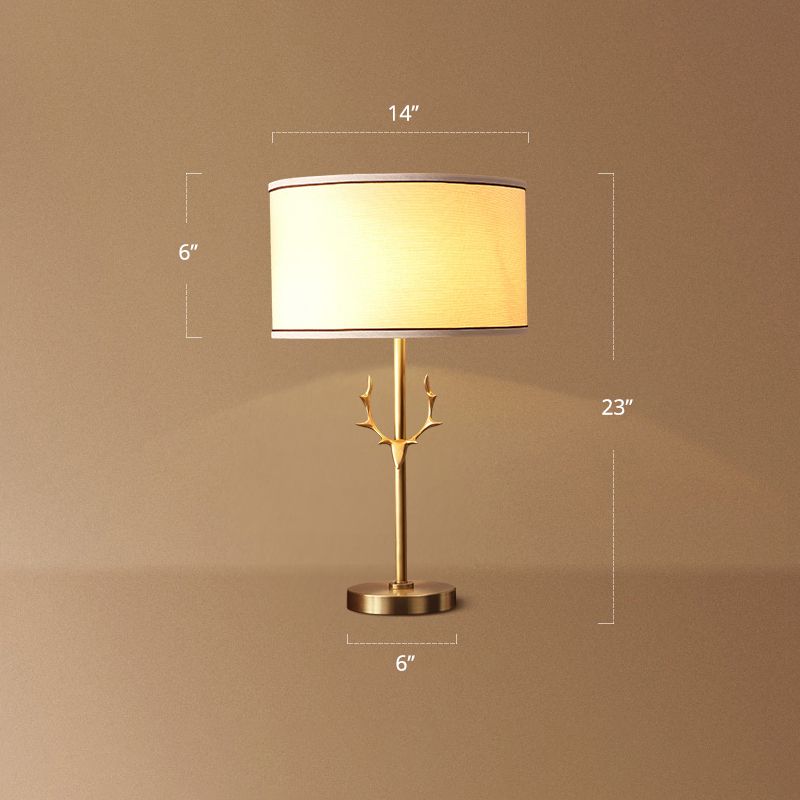 Lampada da tavolo rotonda bianca minimalista a 1 testa in tessuto con decorazione a corna
