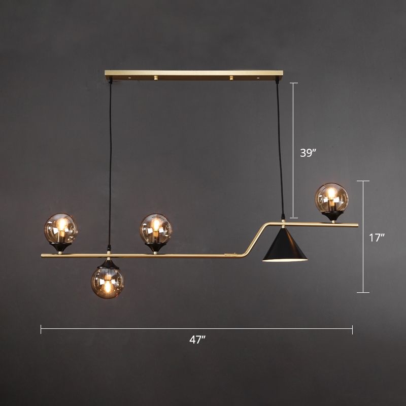 Cone and Ball Hanging Island Light Minimalist Metal Dining Room Pendant Lamp in Gold