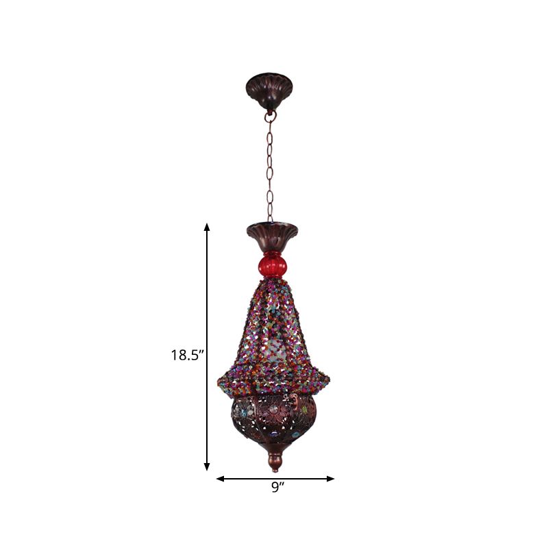 Lantern Restaurant Pendant Lamp Decorative Metal 1 Head Copper Hanging Ceiling Light