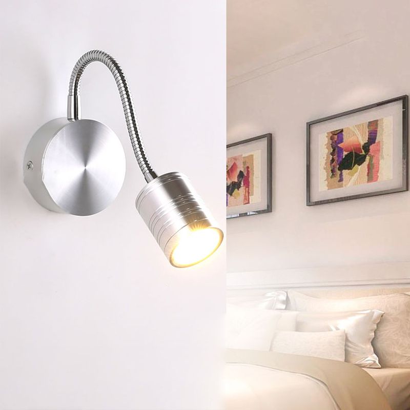 Éclairage mural de cylindre en métal style contemporain 1 éclairage de lecture murale lumineuse