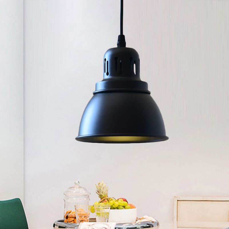 1-Bulb Iron Suspension Light Antiqued Black Finish Domed Stairway Pendant Lamp, 6"/7.5"/12" W