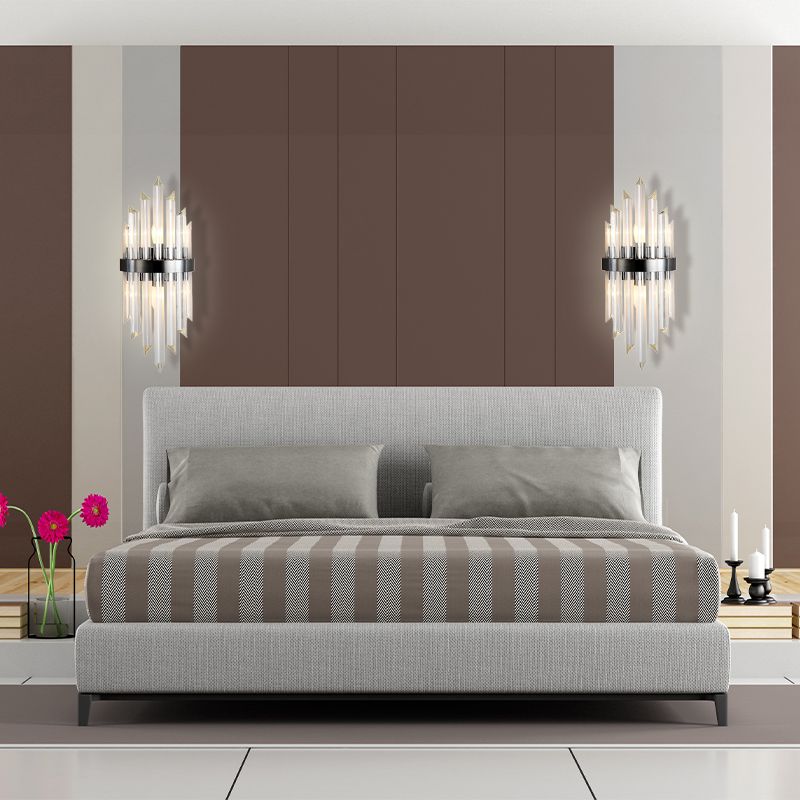 Postmodern Half-Cylinder Sconce Light Fixture Three Side Crystal Rod 2 Heads Living Room Wall Mount Light