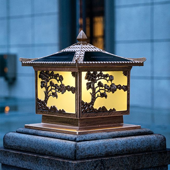 Metal Rectangular Shape Solar Pillar Lamp Modern-Style 1 Light Outdoor Light