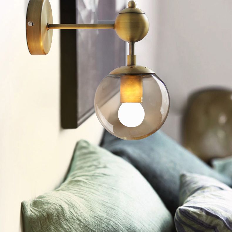 Luces de apliques de pared esféricas nórdicas apliques de vidrio de estilo retro para dormitorio