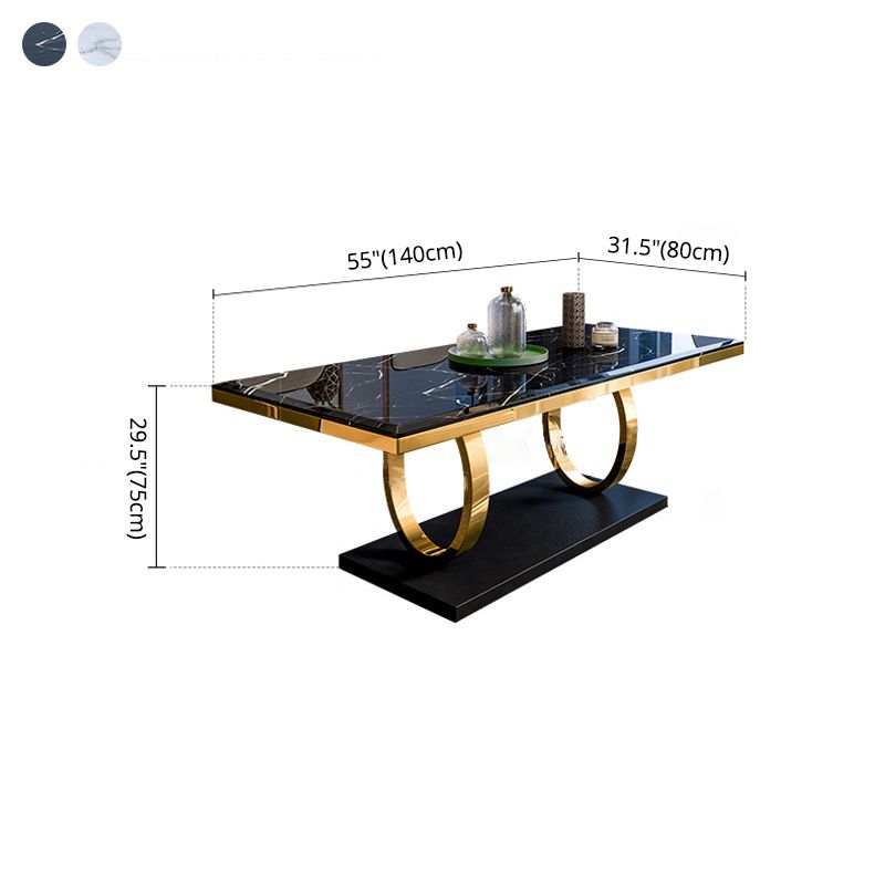 Mesa de comedor de lujo tradicional, mesa de comedor rectangular de piedra con marco dorado para uso doméstico