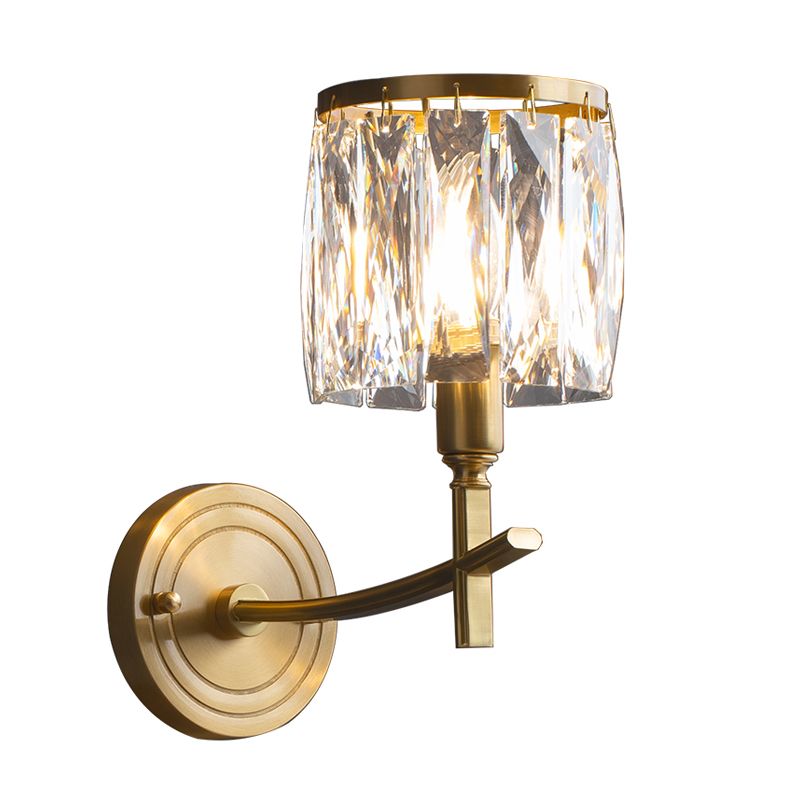 Multi -Lichter Wandleuchten moderner Stil Halbzylinderform Kristallwandhalterung in Messing
