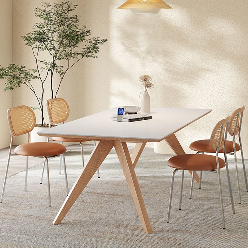 Modern Solid Wood Dining Table White Rectangular Top with Solid Wood Legs
