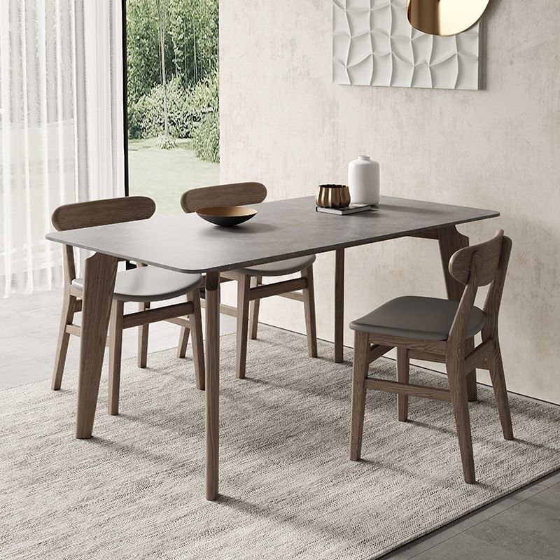 Modern Gray Stone Dining Table with Wooden Chairs 1/2/4/5/6 Pieces Dining Table Set