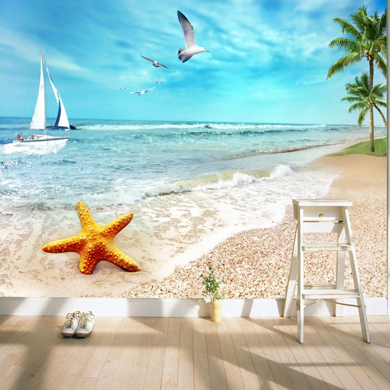 Decorative Seashore Wall Covering Non-Woven Fabric Minimalist Wall Mural for Accent Wall