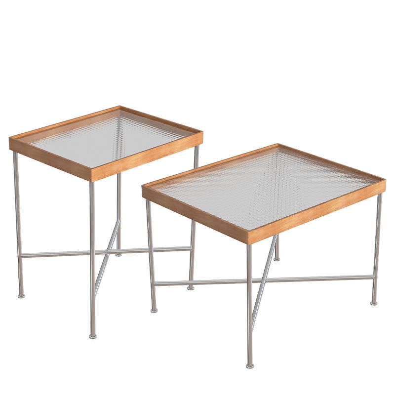 Modern Cross Legs End Slide Table Clear Tray Top Corner Table