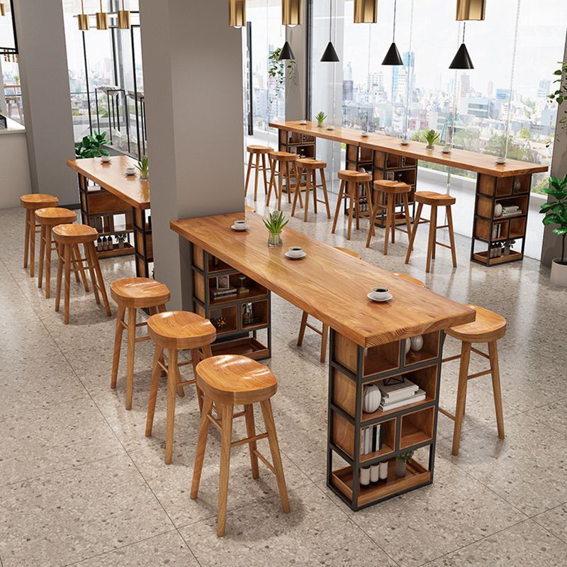 Modern Wood Bar Table Tulip Dining Table with Storage Shelves