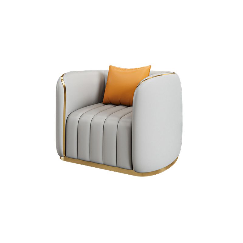 Tuxedo Arm Sofa in Grey/Blue Faux Leather Sofa with Metal Accent