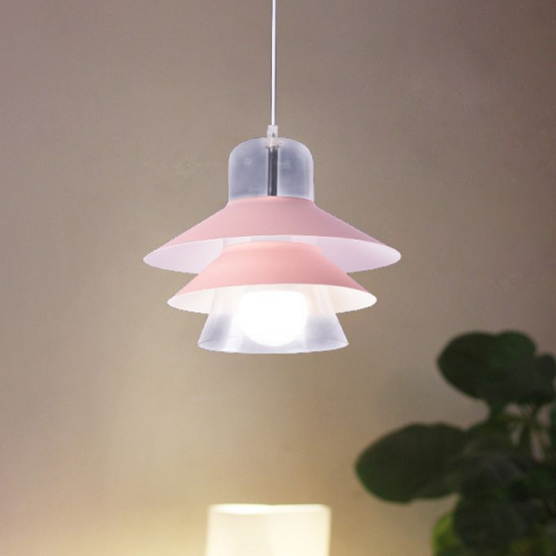 Wide Flare Pendant Lighting Modernist Metal 1 Bulb Hanging Light Fixture in Pink