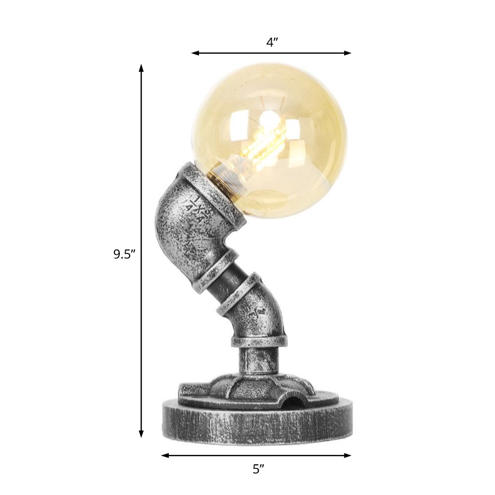 Globe Lampe de travail industrielle en verre transparent/ambre à ampoule unique pour salon, bureau, argent antique