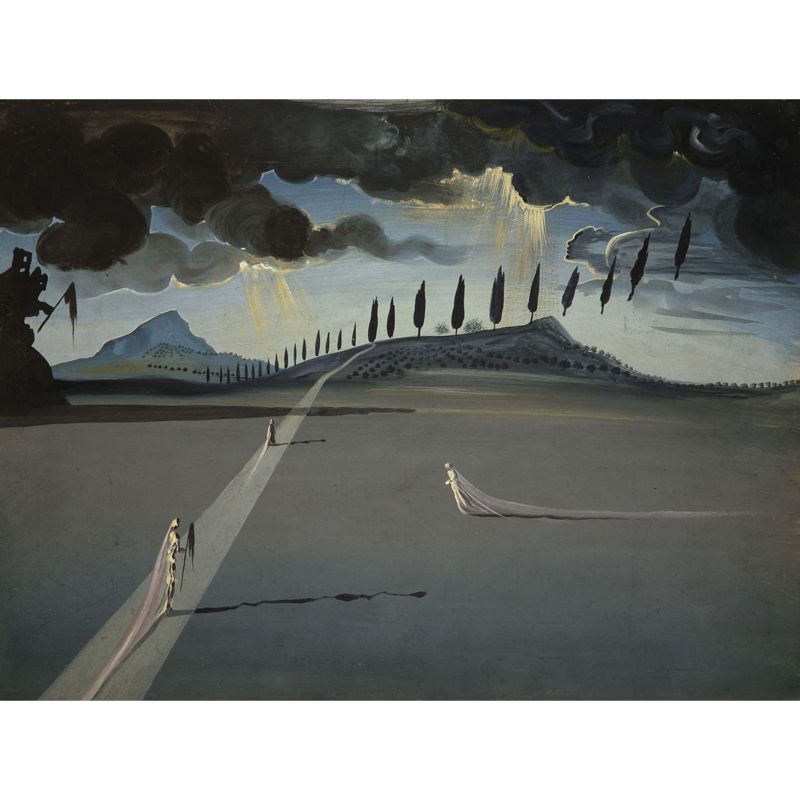 Surreal Dali Artwork Mural Decal Grey Ghost Bride in Night Street Wall Covering for Home