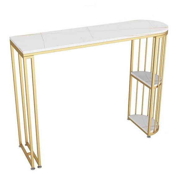 1/3 Pieces Glam Gold Iron Bar Table Set White Stone Top Bistro Set with Shelf