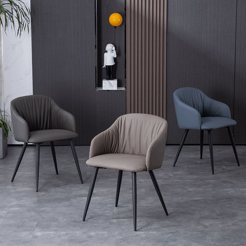 Industrial Faux Leather Dining Chair Upholstered Arm Chair with Metal Legs