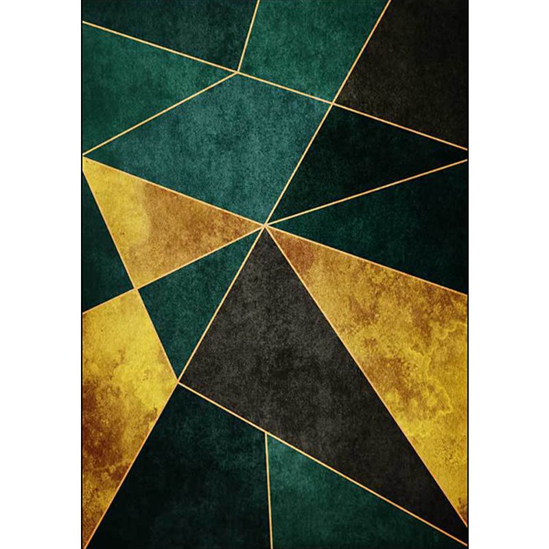 Simple Geometric Pattern Rug Green and Golden Nordic Rug Polyester Washable Anti-Slip Backing Area Rug for Living Room