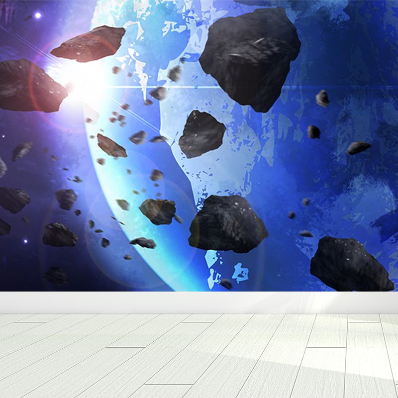 Modern Planet View Mural Wallpaper Blue Waterproofing Wall Covering for Girls Bedroom