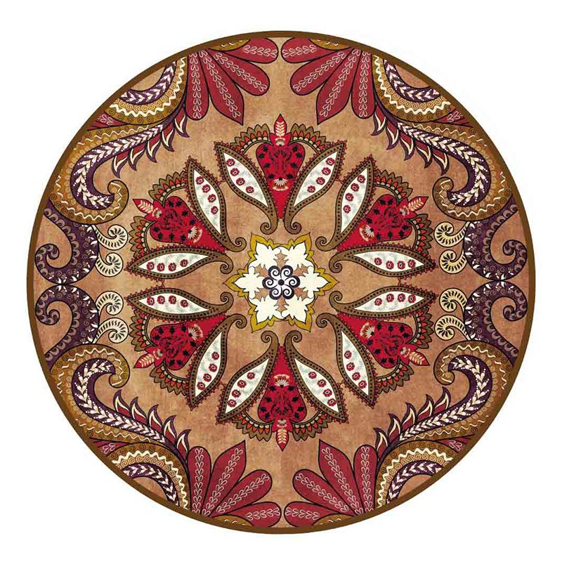 Round Paisley Print Carpet Antique Area Rug Polyester Non-Slip Backing Rug for Living Room