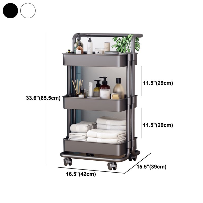 Modern Metal Frame Etagere Bookshelf White and Black Bookcase with Caster Wheels