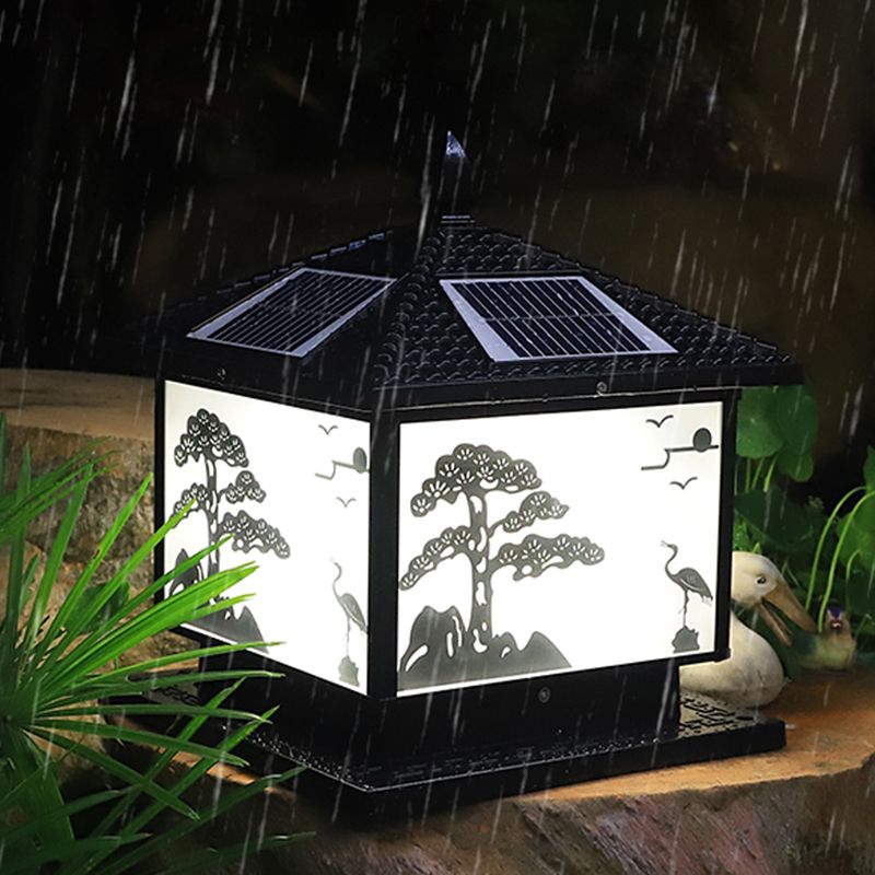 Square Shape Metal Outdoor Lamp Modern Style 1 Light Solar Pillar Lights
