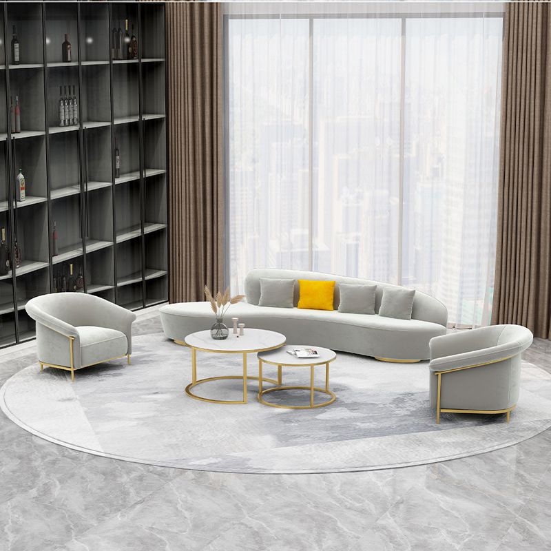 Contemporary Velvet Curved Sofa Armless Tight Back Seating for Living Room