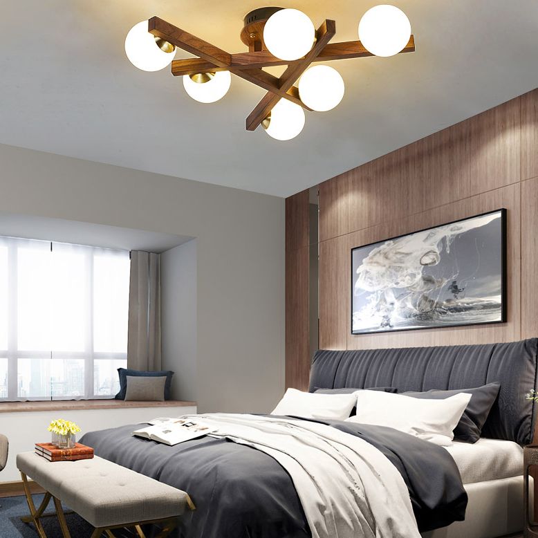 Soggiorno moderno semifulò l'illuminazione a monte sputnik a soffitto in legno montato