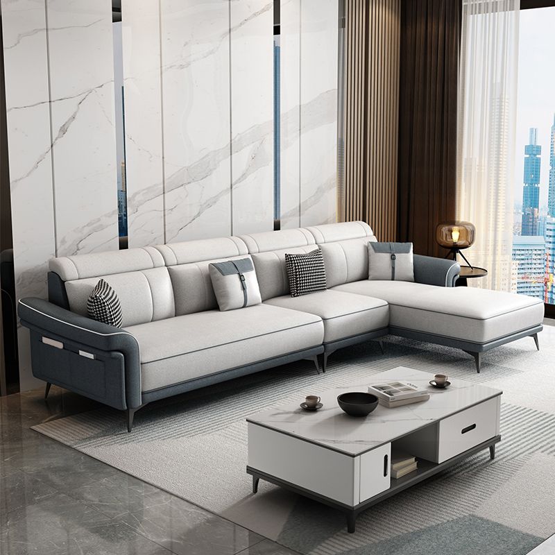 Faux Leather 4-Seater Sectional with Flared Arms and Storage for Living Room