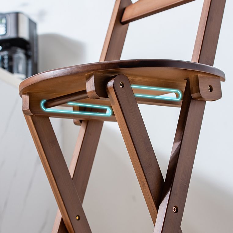 Modern Armless Backrest Counter Stool Wood Study Bar Stool with Wooden Seat and Pedal