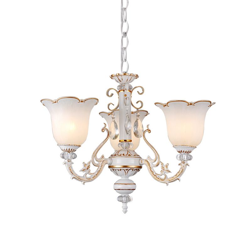 Cream Glass Florel lampadario Floral Light tradizionale ciondolo sospensione camera da letto 3/5/6 luci in beige