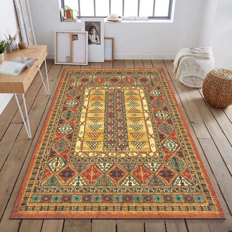 Boho Polyester Rug Multicolor Tribal Totem Print Carpet Stain Resistant Area Rug for Home Decor