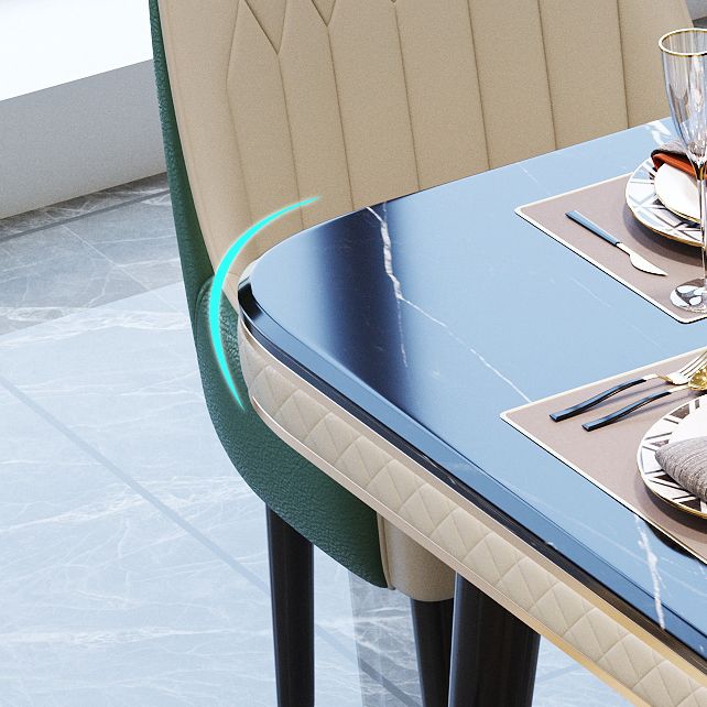 Dining Room Set Contemporary Marble Rectangle Table Black Dining Set with 4 Legs Base