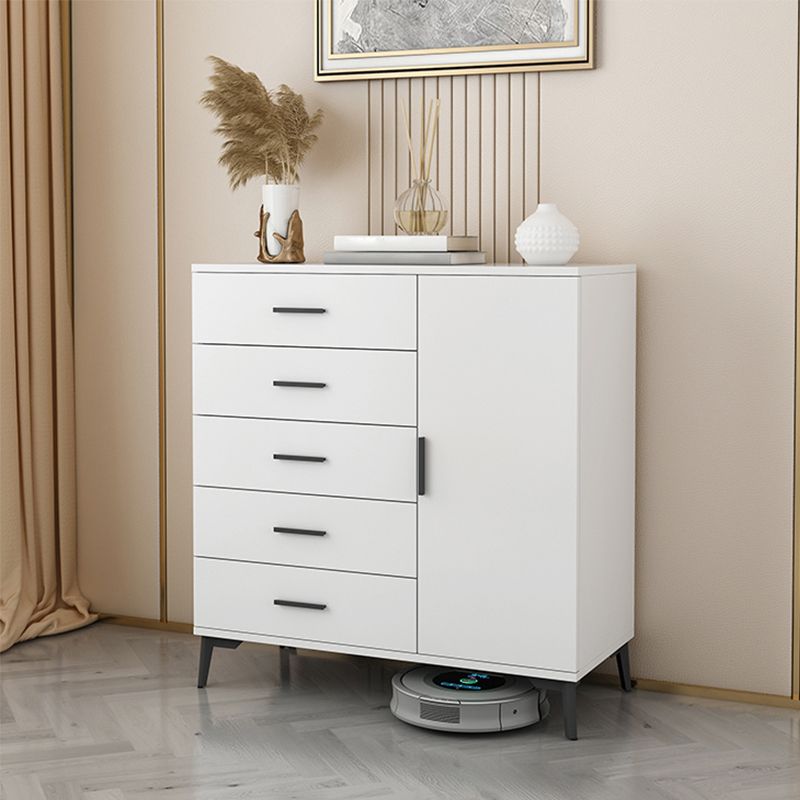 Wooden White  Accent Cabinet Modern Chest with 5 Drawers Modern