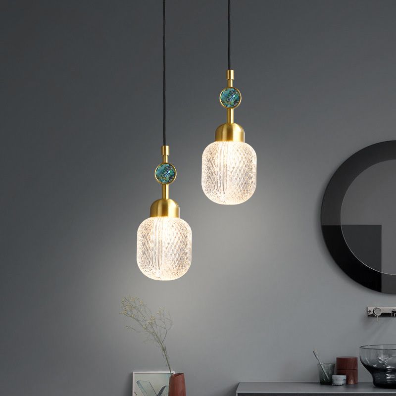 Cleort reticolo in vetro ovale illuminazione appesa postmoderna 1 ciondolo in ottone per la camera da letto