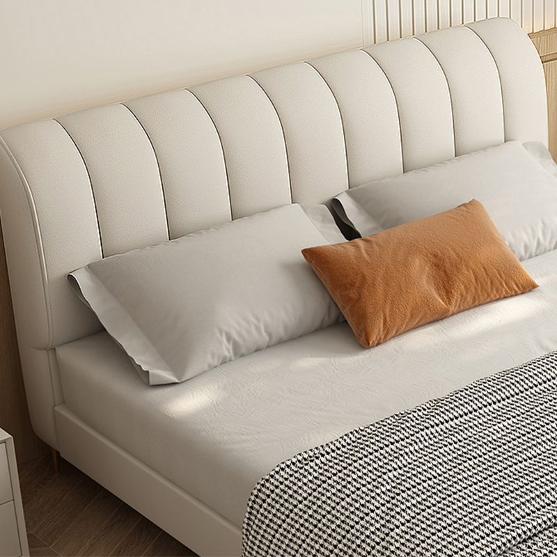 Upholstered Headboard Standard Bed Solid Wood Slat Bed in White