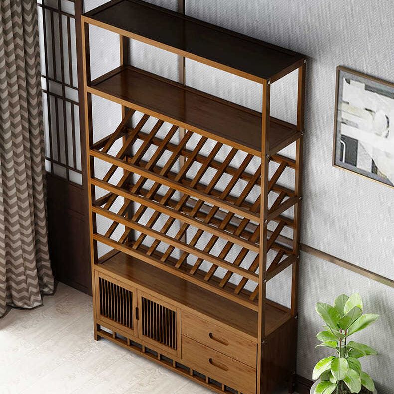 Mid-Century Modern Wine Holder Rack Bamboo Floor Bottle Holder in Brown