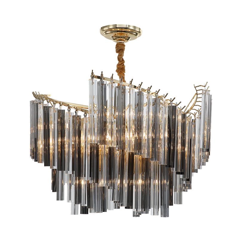 Postmodern Spiral Chandelier Lighting Smoke Gray Tri-Side Crystal Rod 5/10 Heads Living Room Hanging Lamp