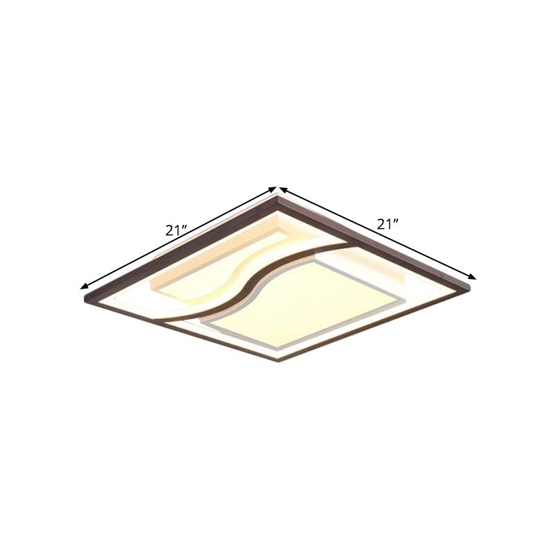 21" Wide Modernist Square Flush Mount Acrylic LED Bedroom Close to Ceiling Lighting in Black, Warm/White Light