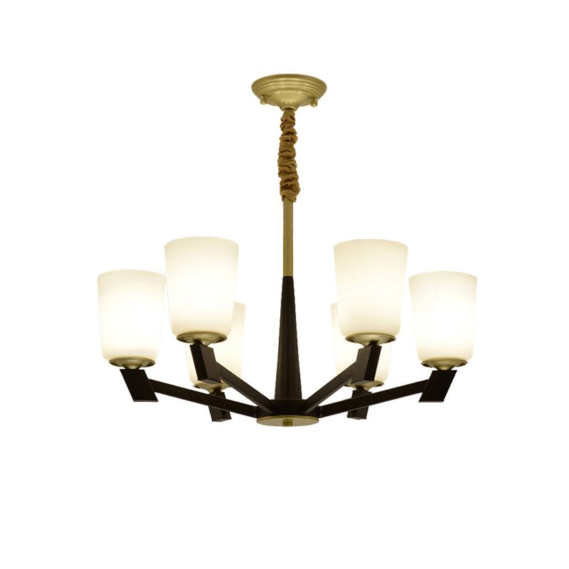 Cone Frosted Glass Light Chandelier Traditional 6/8/12 Lights Living Room Pendant Lighting in Black