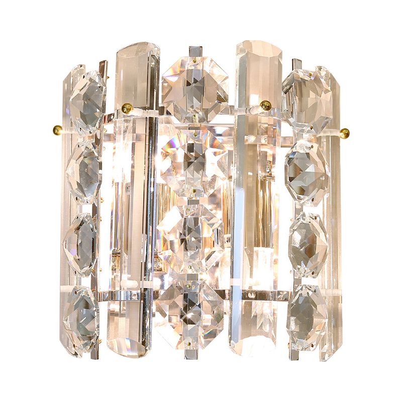 2-Light Wall Lamp Contemporary Living Room Sconce with Half Cylinder Clear Crystal Shade